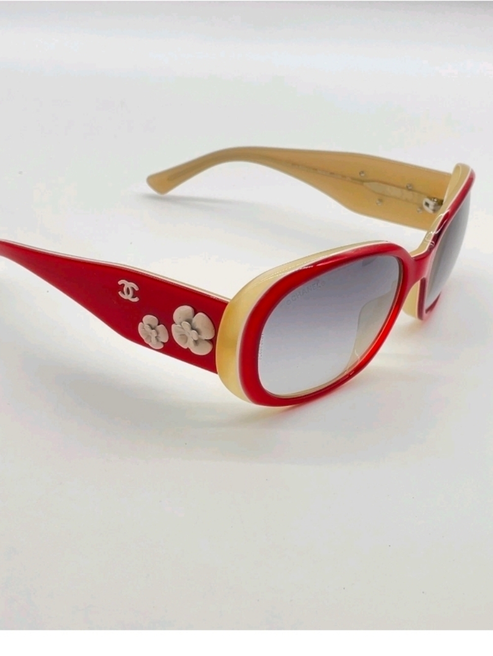 Authentic Chanel 5113 c.970/11 Camellia Red Beige Sunglasses W/Case - Picture 5 of 16